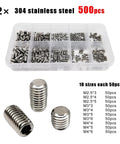2x 304 Stainless Steel Black Hex Socket Set Screws Kit With DIN913 Flat Point Hexagon Bolts, 500 pieces displayed in box