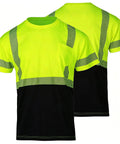 Men High Visibility Safety Tee Featuring Heat Bonded Reflective Strips Short Sleeve Work Shirt Lightweight Breathable Polyester with chest pocket