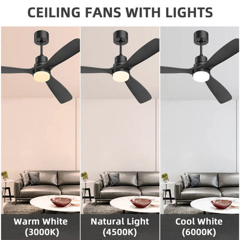 52 Inch Grey Ceiling Fan With Light And Remote, Modern Retro Vibe With 3 Solid Wood Blades, showcasing adjustable color temperatures.
