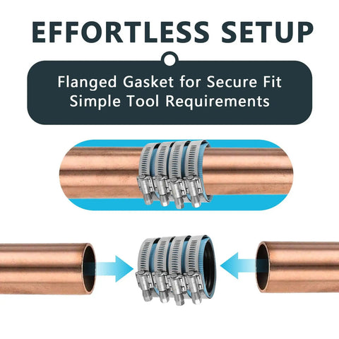 40 Piece Heavy Duty No Hub Pipe Couplings With Stainless Steel Clamps And Five Inch Blue Rubber Sleeve for effortless setup on copper pipes
