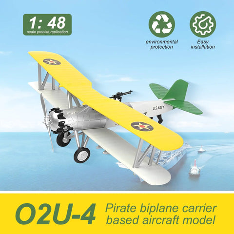 O2U-4 Corsair Biplane Model Kit 1:48 Scale For Adult Collectors, displayed against sky background
