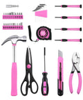 40 Piece Pink Home Tool Set With Plastic Toolbox Storage Case for Quick Home Repairs, Easy Furniture Assembly, Picture Hanging