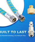 Premium Pro Grade 10 Foot Braided Airbrush Hose With US Quick Connect And One Eighth To One Quarter Inch Adapter close-up view.