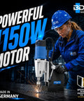 Heavy Duty Magnetic Core Drilling Machine For Steel Fabrication With A Precise Forty Five Millimeter Cut Depth in use on steel.