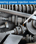 Grease Gun Needle Nozzle Set With Two Precision Needle Nozzles lubricating machinery gears, steel construction visible