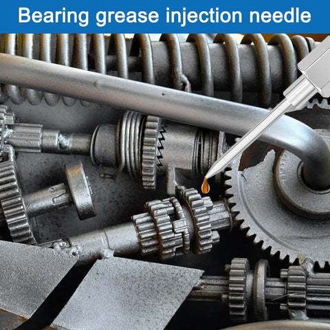 Grease Gun Needle Nozzle Set With Two Precision Needle Nozzles lubricating machinery gears, steel construction visible
