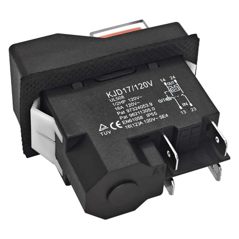 Electromagnetic Pushbutton Switch 120 Volts And 220 Volts Dual Voltage 4 Pin 16A For Garden Tools And Power Tools, side view.