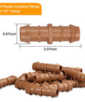 20 Piece One Half Inch Drip Irrigation Barbed Coupling Connectors For 0.56 To 0.60 Inch Tubing displayed in stack
