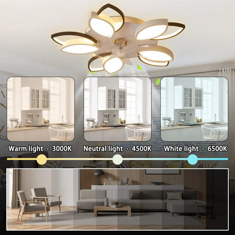 Bladeless Ceiling Fan With Lights 26.3 Inch Low Profile Flush Mount Indoor Fan With Remote Control Smart LED Three Color Temperatures And Six Speeds For Bedroom Kitchen Living Room