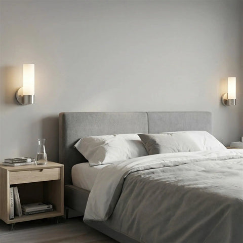 Set Of 2 Dope Modern Wall Sconces With Frosted Cylinder Glass Shade And Brushed Nickel Finish For Bathroom Powder Room Hallway Lighting Sleek Minimalist Contemporary Style