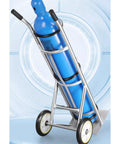 Heavy Duty Two Wheel Gas Cylinder Hand Truck And Oxygen Tank Rolling Cart featuring stainless steel construction and dual wheels.