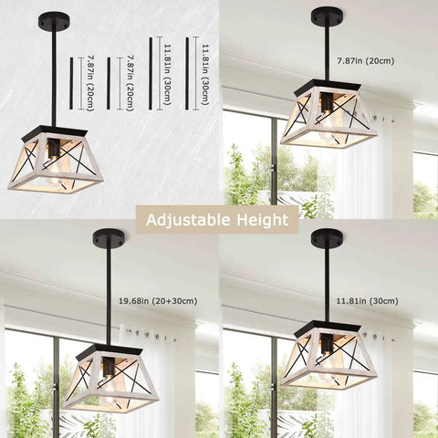 Farmhouse Pendant Light Fixture Rustic Beige Hanging Vintage Pendant Chandelier for Kitchen Island with adjustable height