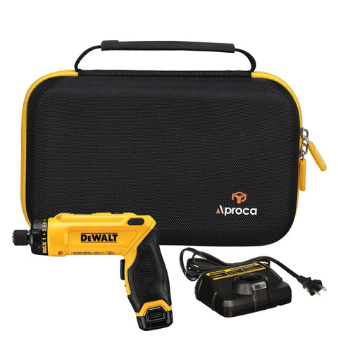 Hard Travel Storage Case For DEWALT 8V Max Cordless Screwdriver Kit DCF682N1 DCF680N2 With Grey Interior Durable EVA PU Hard Case Custom Fit For Tools Easy Carry Handle Slim Yet Sturdy Travel Companion, shown with screwdriver and charger