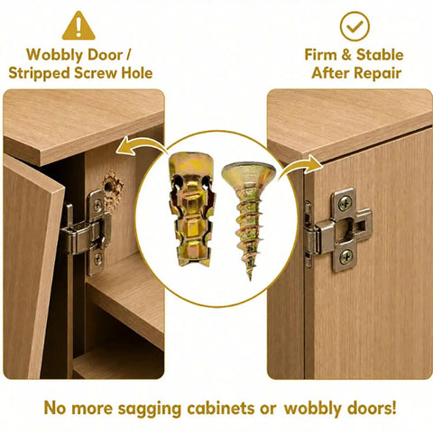 Heavy Duty Wood Expansion Screws For Quick Cabinet Hinge Repair No More Door Sagging And Fix Stripped Holes From Inside illustration image