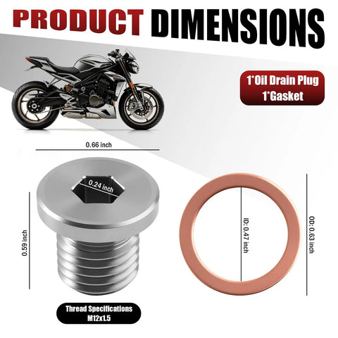 Super Sturdy Stainless Steel Motorcycle Engine Oil Drain Plug Kit Fits Polaris RZr And Sportsman Models With Quick Install And Heavy Duty Build For 2012 To 2020 Off Road Vehicles M12x1.5, 0.66 inch