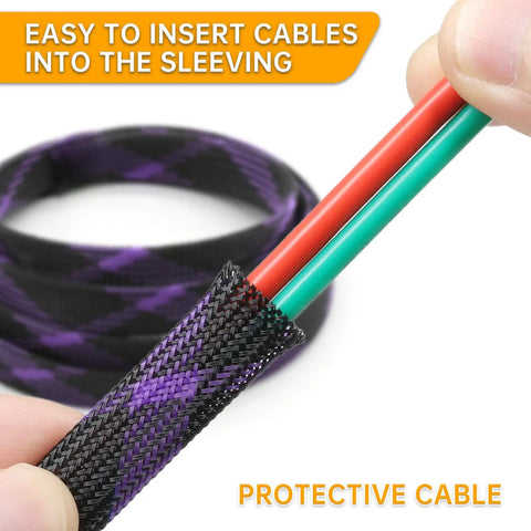 Braided Cable Sleeve 33Ft Expandable Wire Loom For Automotive Wiring Harness And PC Case Pet Proof Chew Resistant Cord Protector