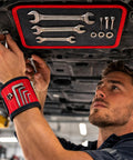 Mechanic using Heavy Duty Magnetic Tool Mat With Wristband And Flexible PVC Pad Non Slip Tool Holder Tray 40Lb Magnetic Parts Pads