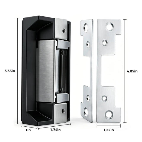 Heavy Duty Electric Strike For Latchbolt Locks Dual Voltage 0.5 To 0.625 Inch Bolt Compatible With Hes 5000C 630, side view with faceplates