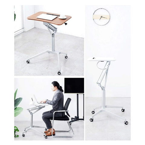 Smooth Glide Height Adjustable Mobile Laptop Desk And Sit Stand Workstation Table With Easy Roll Castors for home office setup.
