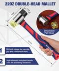 Laminate Flooring Installation Kit with Rubber Mallet and Fiberglass Handle showing detachable PVC head and dimensions.