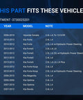 Chart showing vehicle fitment for alternator replacement, including Hyundai Sonata 2006-2010 and Kia models 2006-2013