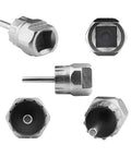 Close-up of Bike Chain Tools Kit With Chain Whip And Cassette Removal Tool Sprocket Remover tips, hexagonal metal design