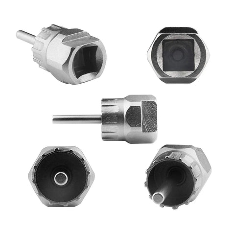Close-up of Bike Chain Tools Kit With Chain Whip And Cassette Removal Tool Sprocket Remover tips, hexagonal metal design