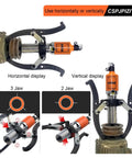 Heavy Duty Hydraulic Gear Puller And Bearing Extractor Tool displaying horizontal and vertical usage with 3 and 2 jaw clamps.