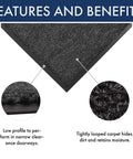Close-up of Carpeted Indoor Entrance Mat 3 Ft By 4 Ft Charcoal For Home Or Biz Durable Floor Protector with low profile and tightly looped texture.