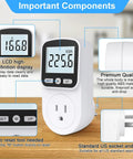 Upgraded Watt Meter Power Monitor Plugs Into Your Outlet Home Energy Display With Backlight Tracks Watts Kilowatt Hours Voltage Amps Frequency Power Factor Cost And Unit Price Across Eight Display Modes With Overload Protection, white ABS body