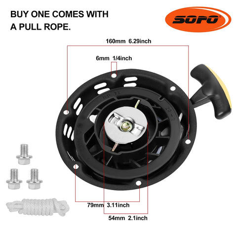 Pull Start Assembly Recoil Starter Replacement For Champion Predator Honda OHV Engines with handle, rope, bolts shown