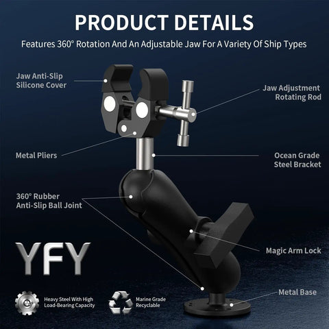 Heavy Duty Trolling Motor Stabilizer With Quick Release, All Metal Construction Delivers Solid Stability, Details Visible