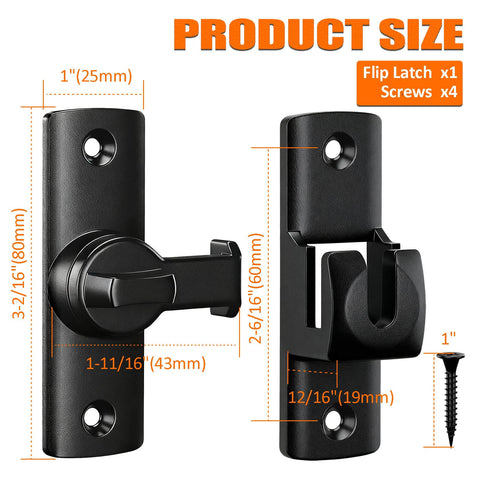 Heavy Duty Dual Angle Barn Door Lock With 90 And 180 Degree Install Easy To Mount Small Door Latch For Privacy And Security Zinc Alloy Anti Rust Gate Latch For Barn Door Sliding Door Cabinet Bathroom Window Hardware Black with measurements