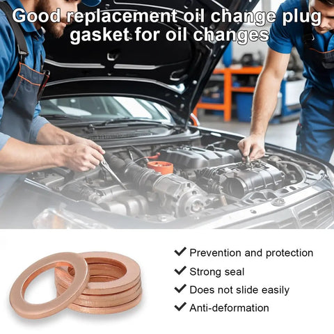 Mechanics using Oil Drain Plug Gasket Set, 14mm Copper Crush Washers For Leak Free Sealing, 10 Pack Replacement Gaskets For Differential And Transfer Case Oil, in engine maintenance environment