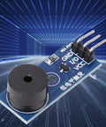 5 Pack Passive Buzzer Module For DIY Projects With LED 3 Pins, Customizable Tone, 3.3V-5V, displayed on tech background.