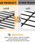 Comparison of Heavy Duty Queen Size Box Spring With Low Profile Metal Frame And Thickened Steel Support Pillars and competitor's slats.