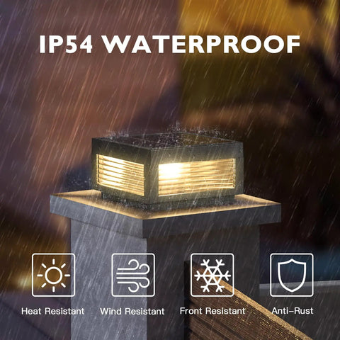 Solar Post Lights 9.84 Inch Pillar Lamps IP54 Waterproof Modern Column Lighting Dusk To Dawn 3000K LED Square Lanterns outdoor