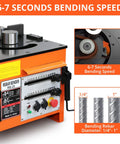 Heavy Duty 1600W Electric Rebar Bender Machine For 1 Inch Steel Rods with control panel showing bending speed and rebar diameter.
