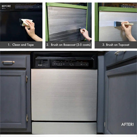 Stainless Steel Look Paint Kit For Appliances Makeover Generation 2 100 Percent Acrylic Easy 3 Step Application Delivers Real Metallic Shine For Ranges Dishwashers And More used to transform a dishwasher from black to stainless steel finish.