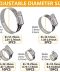 Forty Pack Beefy Built Adjustable Stainless Steel Hose Clamps 10 To 70mm Worm Gear Duct Pipe Clamp size details