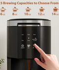 Two Way Single Serve Coffee Maker For Pods Or Ground Coffee, Quick Brew In 6 To 14 Ounce Sizes control panel with hand