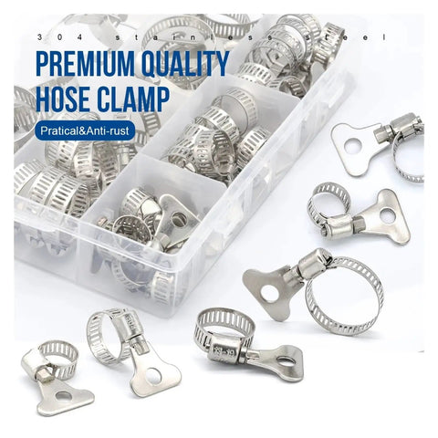 Top Notch 41 Piece Adjustable Worm Gear Hose Clamp Kit Made From Heavy Duty 304 Stainless Steel Perfect For Plumbing Automotive Tunes And Industrial Repairs This Solid Tool Set Handles Sizes From 8mm To 38mm And Lets You Tighten Or Loosen Any Fitting. 304 stainless steel hose clamp kit in plastic organizer, assorted sizes