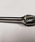 Half Inch SG 13 Carbide Burr Pointed Tree Double Cut for Metalworking and Deburring, solid carbide burr on white background