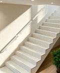 Heavy Duty Flush Handrail Set Wall Mount Stainless Steel Stair Railing Kit With Slick Silver Finish on a staircase.