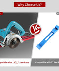Dead On Adjustable Circular Saw Guide Rail For Slick Straight Cuts Compatible With Saw Bases Up To 13 Inches, side-by-side comparison with blue guide rail.