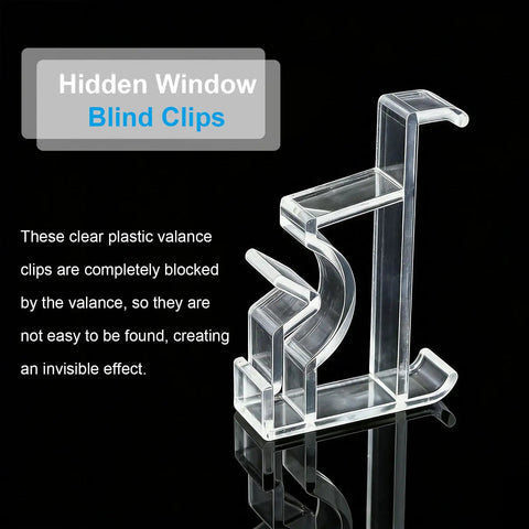 Clean 2 Inch Window Blind Valance Clips 12 Pack Heavy Duty Plastic Snap Holders showcasing clear, hidden clips for valances.