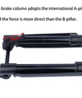 Close-up of Beefy Downhill Mountain Bike Front Fork with Air Suspension Inverted Thru Axle Boost 15x110mm showing brake column