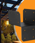 Super Sturdy Rock Solid Post Cap Tie Brackets For 4x4 Wood Decks And Joist Hangers in black, shown in front view.
