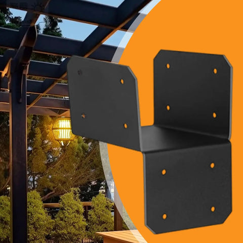 Super Sturdy Rock Solid Post Cap Tie Brackets For 4x4 Wood Decks And Joist Hangers in black, shown in front view.