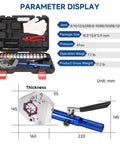 Hydraulic Hose Crimper For Auto AC Handheld Crimp Tool With Snap On 7 Die Set. Includes aluminum tool and storage case with dies.
